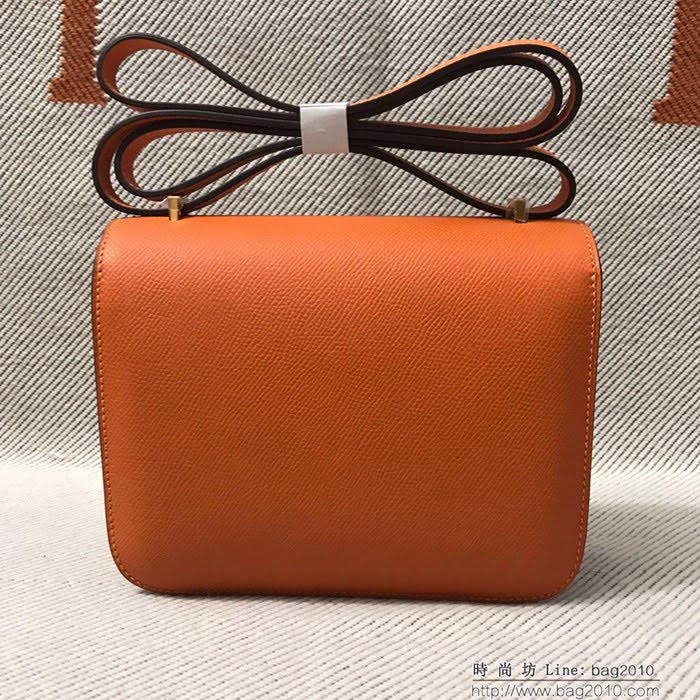 HERMES愛馬仕 H空姐包 進口原廠EP皮 頂級蜜蠟製作 街拍必備單品 橙色金銀 單肩斜挎包  Ama1572